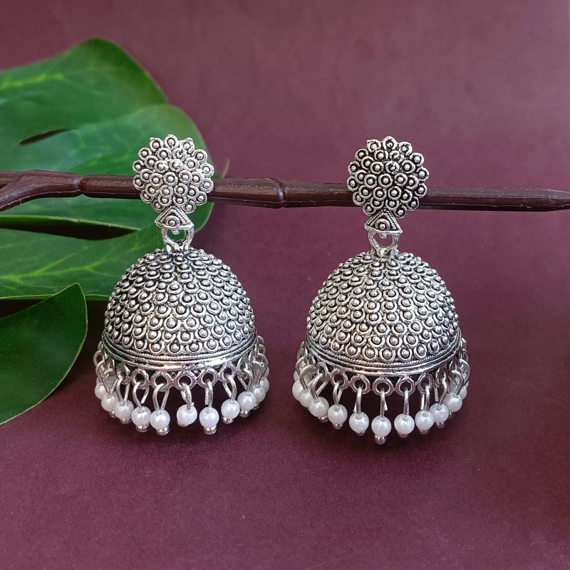 Efulgenz Silver Tone Jhumka Earrings for Women Oxidized Indian Earrings Boho Oxidized Traditional Temple Jhumki Earrings for Women Indian Oxidized Jewelry - Image 2